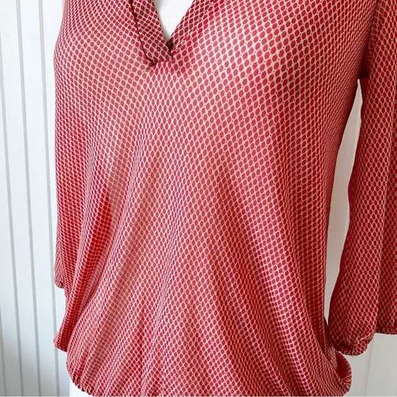 The Limited Orange Red Pattern Blouse Top 70s Look See-Through 3/4 Sleeve Sz XS - Picture 8 of 13